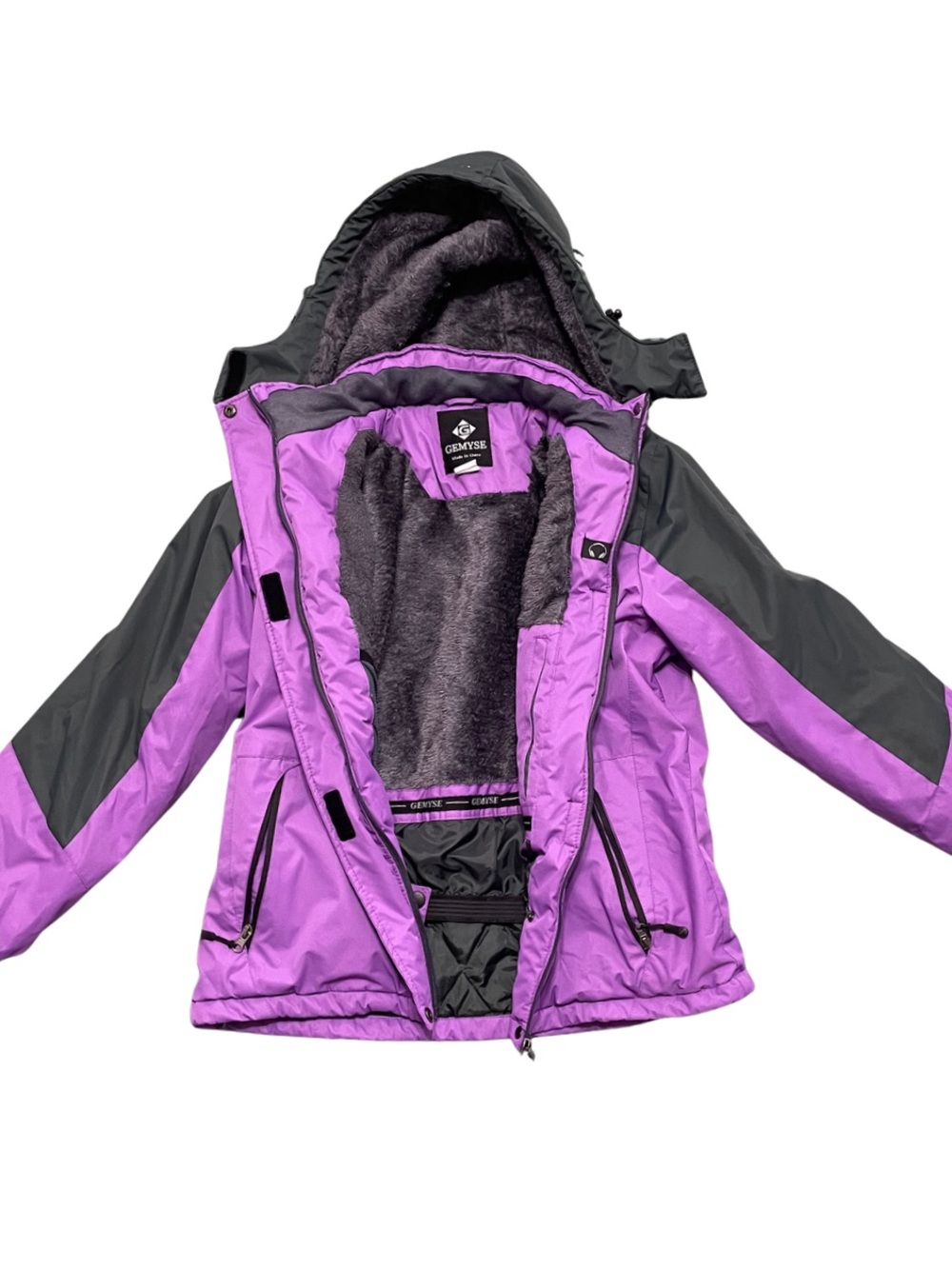 GEMYSE Women’s Ski Jacket Purple and Black Insulated Winter Jacket with Hood